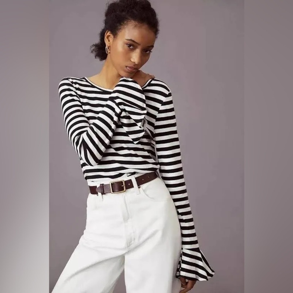 Anthropologie Maeve Flouncy Striped Top Size XS Bell Sleeves Boat Neck D4